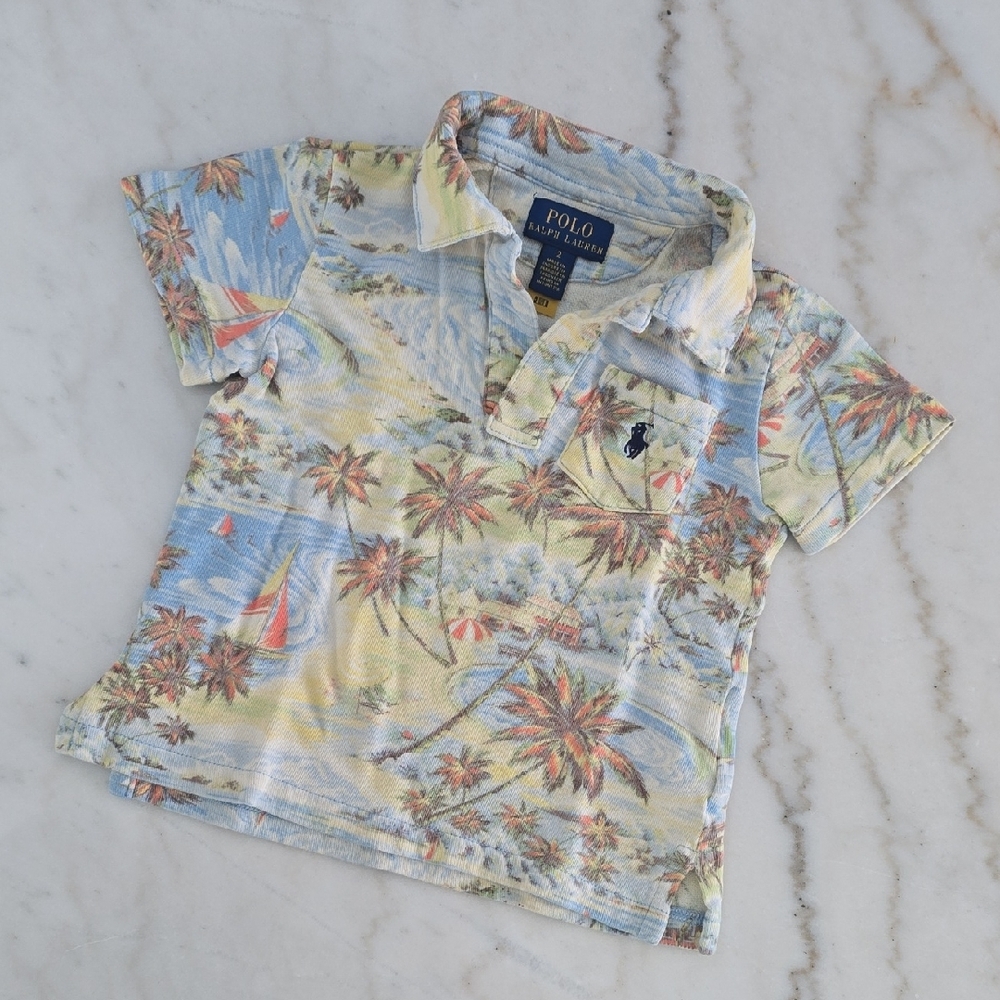 Polo by Ralph Lauren Kids Palm Print Pajama Set - Blue and Cream - Picture 2 of 7
